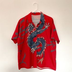 Dragon Print Button Up Longline Shirt Unisex